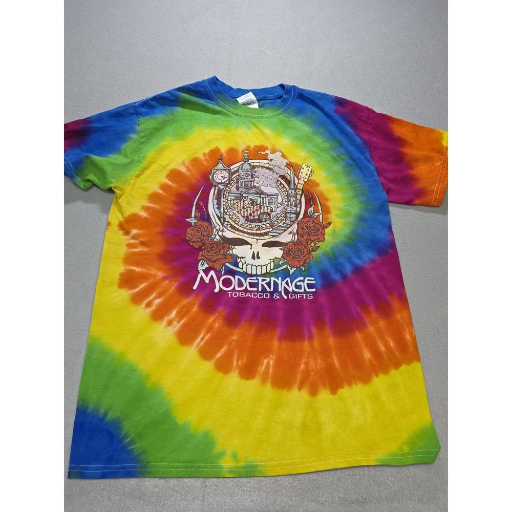 Tie Dye Modernage Skull Rose Graphic Tee Sz M
